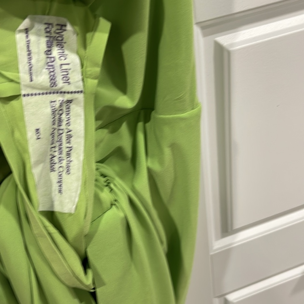 Norma Kamali Neon Lime Ruched Asymmetrical Halter Dress - Picture 11 of 11